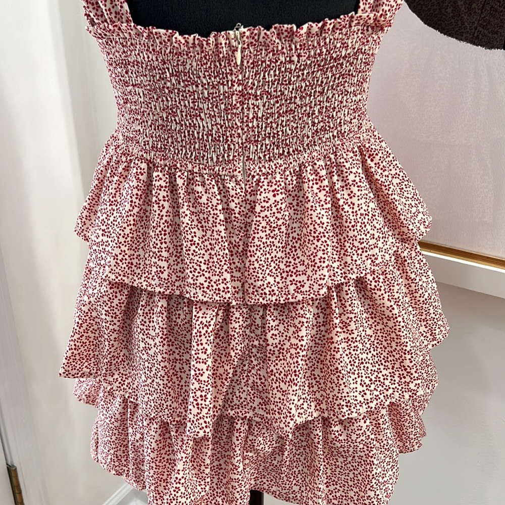 The Impeccable Pig Mauve and Cream Ruffled Tiered Dress, Size S - Picture 9 of 11